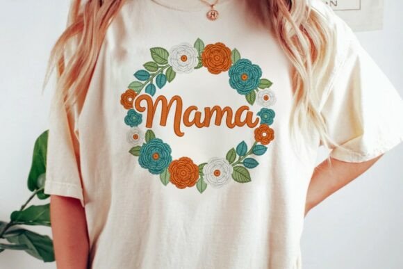 Mama Floral Wreath Embroidery Style Png Review